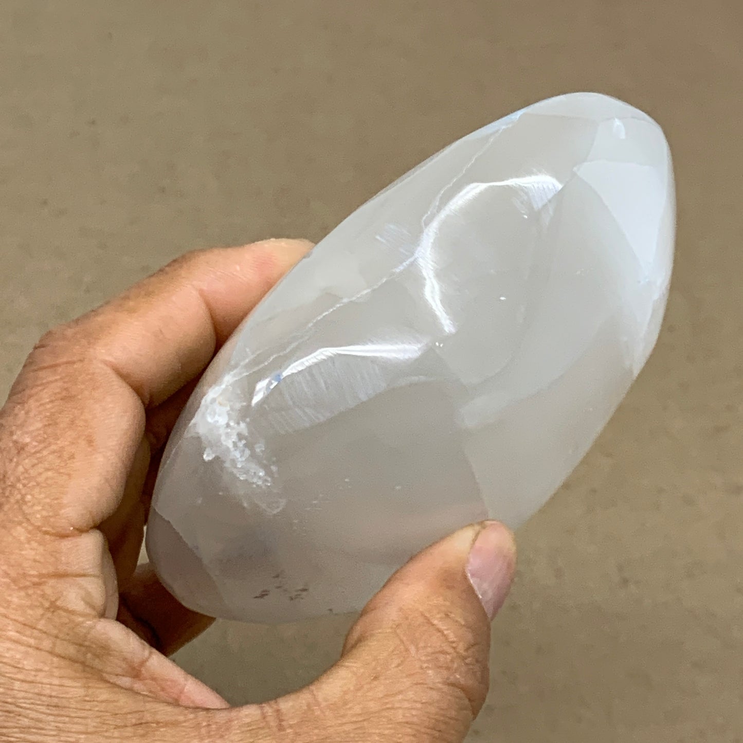 1 lbs, 4"x4"x1.6", Selenite Half Puffy Heart Crystals, Satin Spar, B36441