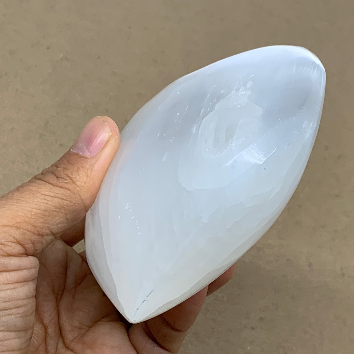 1 lbs, 4"x4"x1.6", Selenite Half Puffy Heart Crystals, Satin Spar, B36441