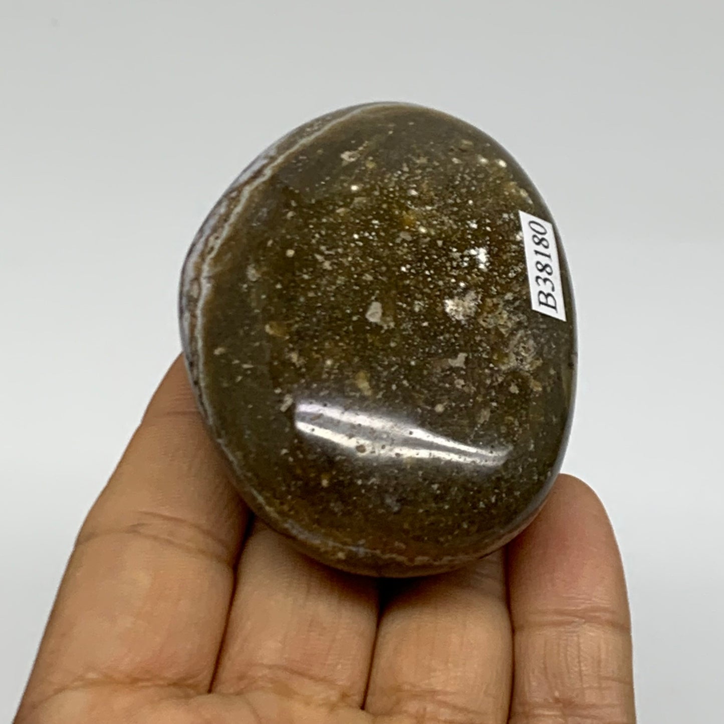 132.5g, 2.7"x1.9"x1.1" Natural Ocean Jasper Palm-Stone Orbicular Jasper, B38180