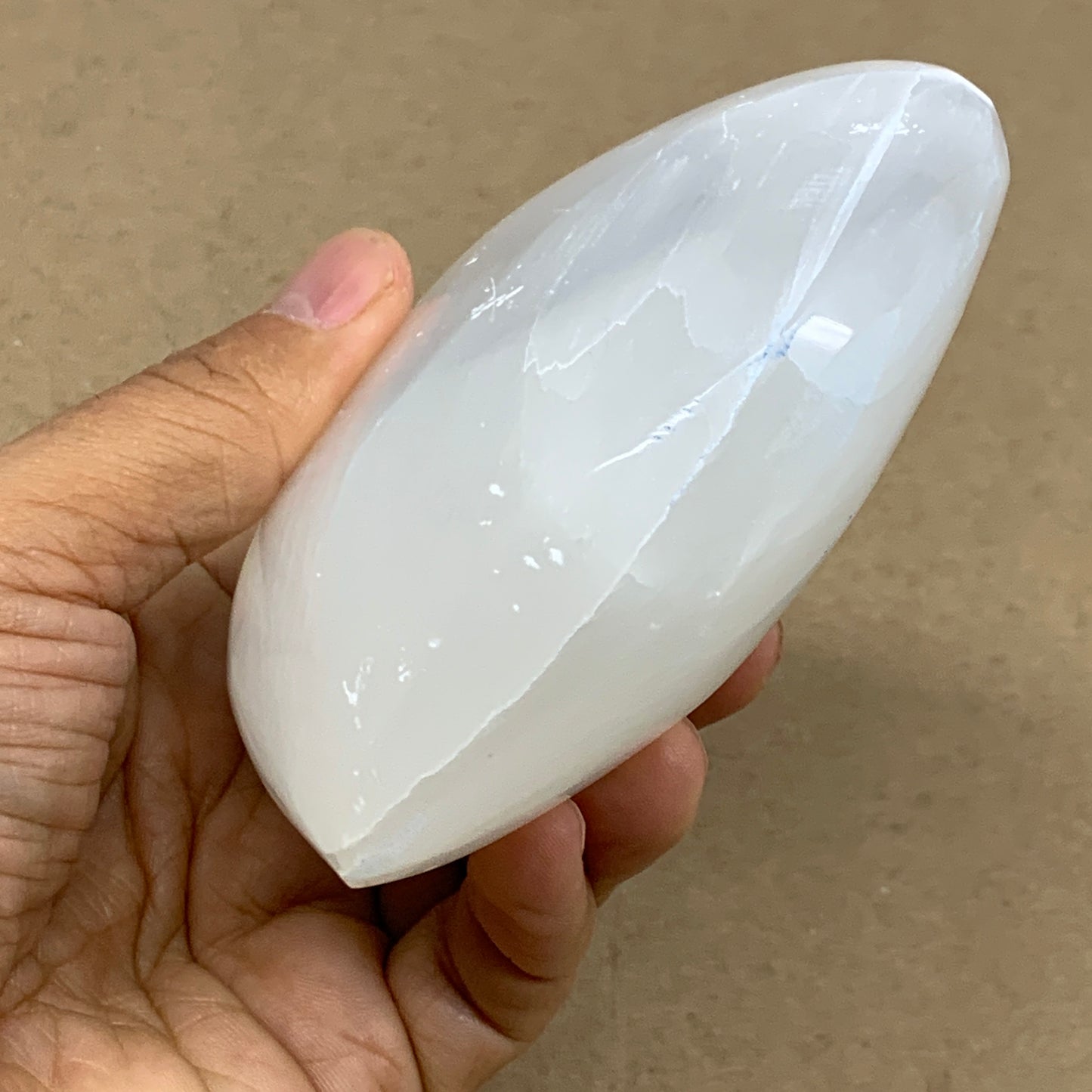 1 lbs, 4"x4"x1.6", Selenite Half Puffy Heart Crystals, Satin Spar, B36441