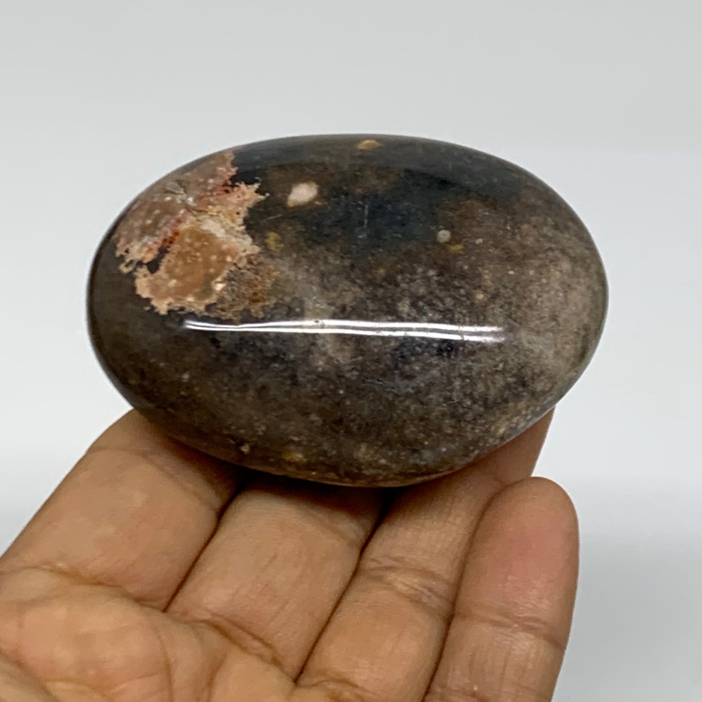 132.5g, 2.7"x1.9"x1.1" Natural Ocean Jasper Palm-Stone Orbicular Jasper, B38180