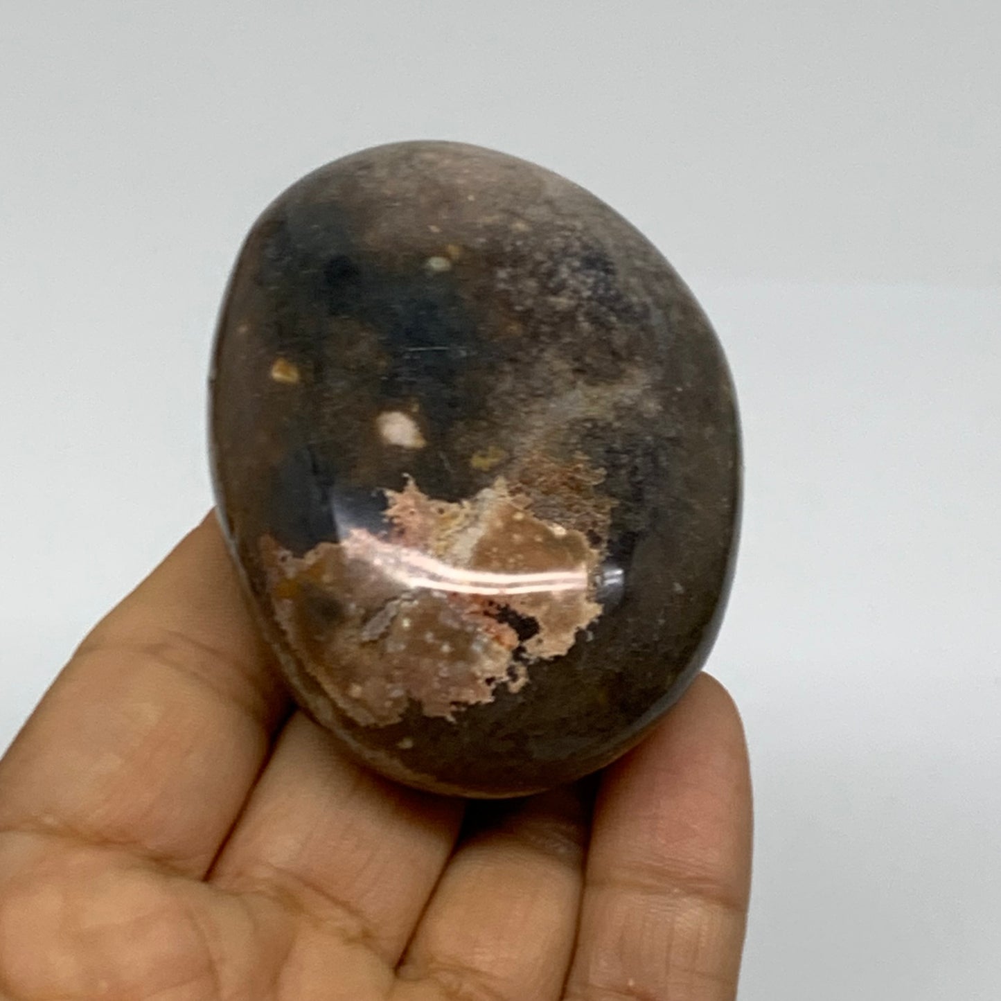132.5g, 2.7"x1.9"x1.1" Natural Ocean Jasper Palm-Stone Orbicular Jasper, B38180