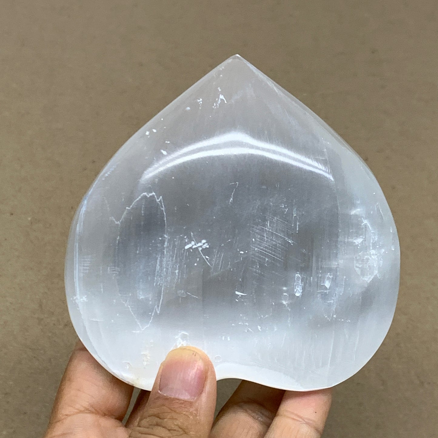 1 lbs, 4"x4"x1.6", Selenite Half Puffy Heart Crystals, Satin Spar, B36441