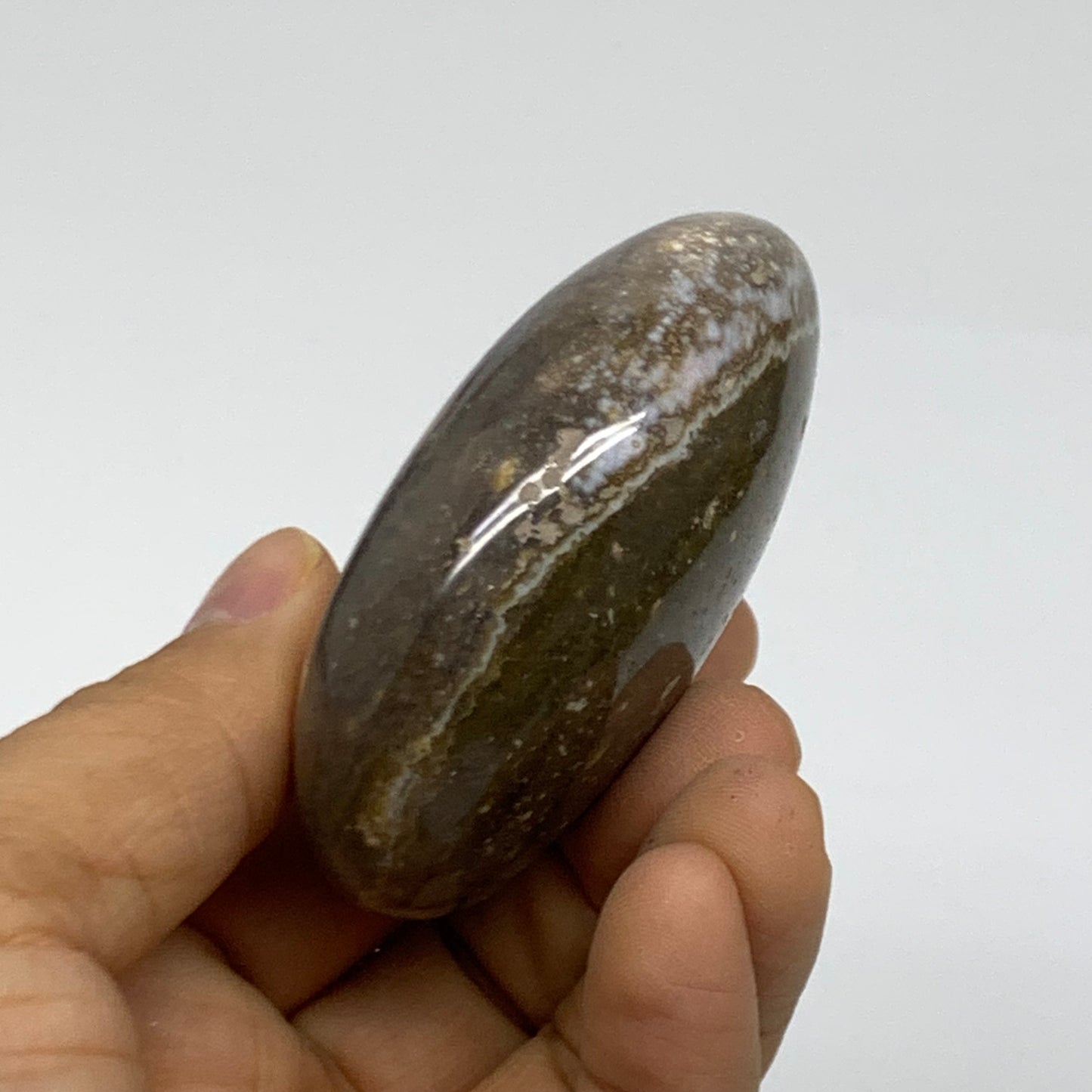 132.5g, 2.7"x1.9"x1.1" Natural Ocean Jasper Palm-Stone Orbicular Jasper, B38180