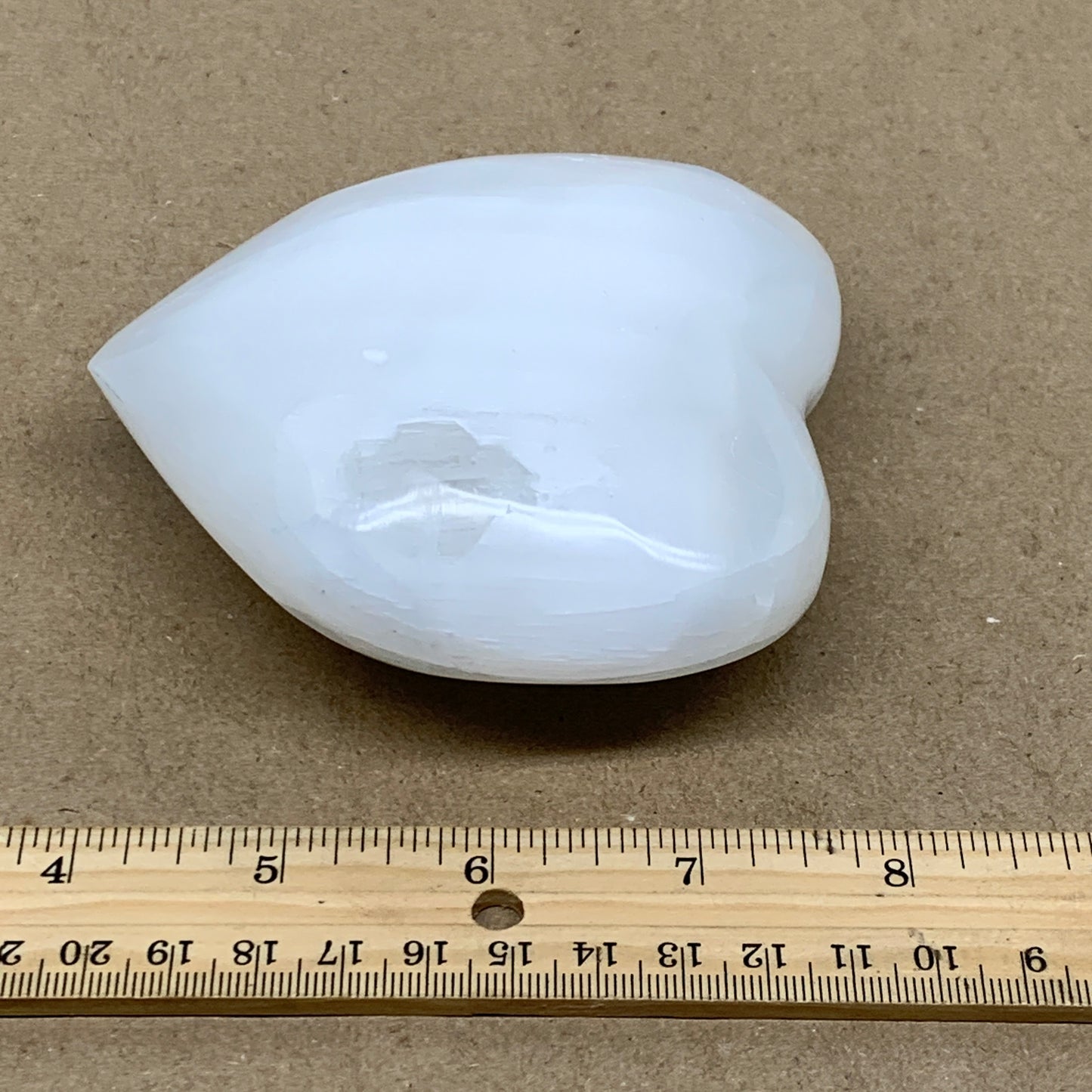 1 lbs, 4"x4"x1.6", Selenite Half Puffy Heart Crystals, Satin Spar, B36441
