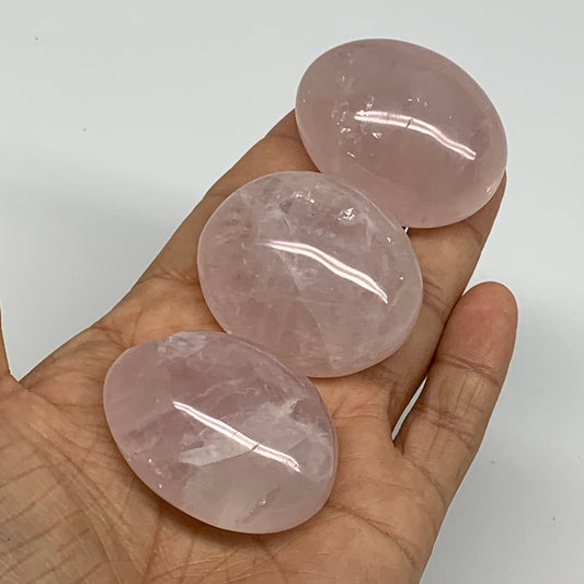 160g , 1.8"-1.8", 3pcs, Natural Pink Rose Quartz Palm-stone Crystal, B37238