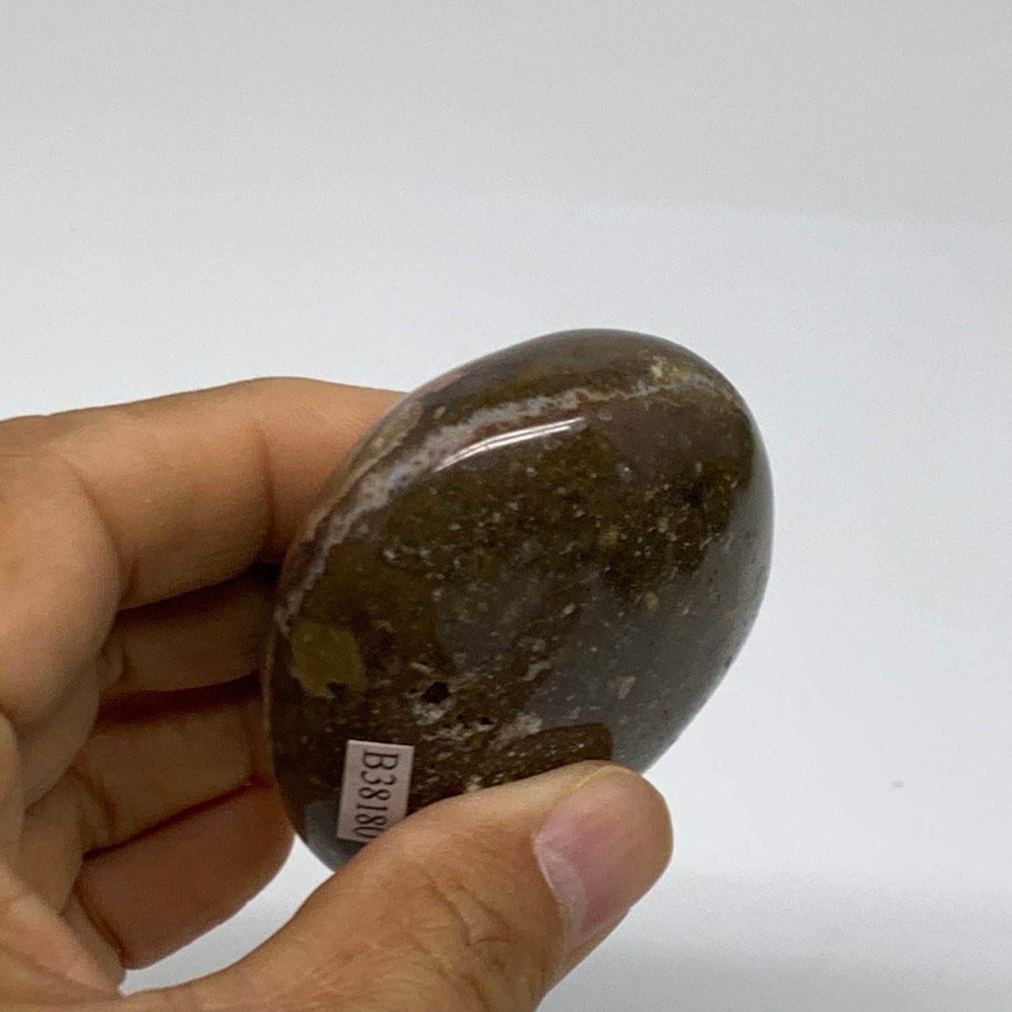 132.5g, 2.7"x1.9"x1.1" Natural Ocean Jasper Palm-Stone Orbicular Jasper, B38180