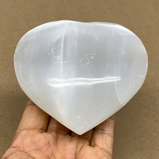 1 lbs, 3.9"x4"x1.7", Selenite Half Puffy Heart Crystals, Satin Spar, B36442