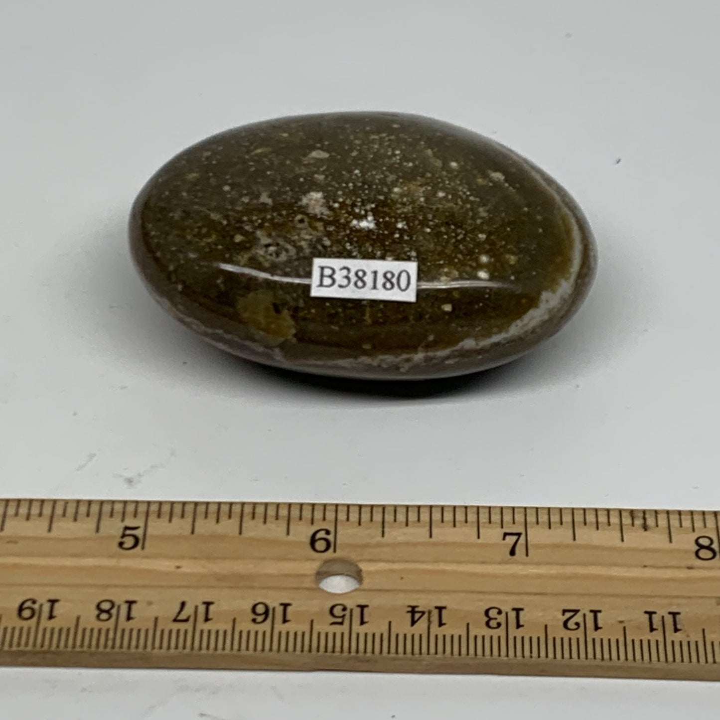 132.5g, 2.7"x1.9"x1.1" Natural Ocean Jasper Palm-Stone Orbicular Jasper, B38180