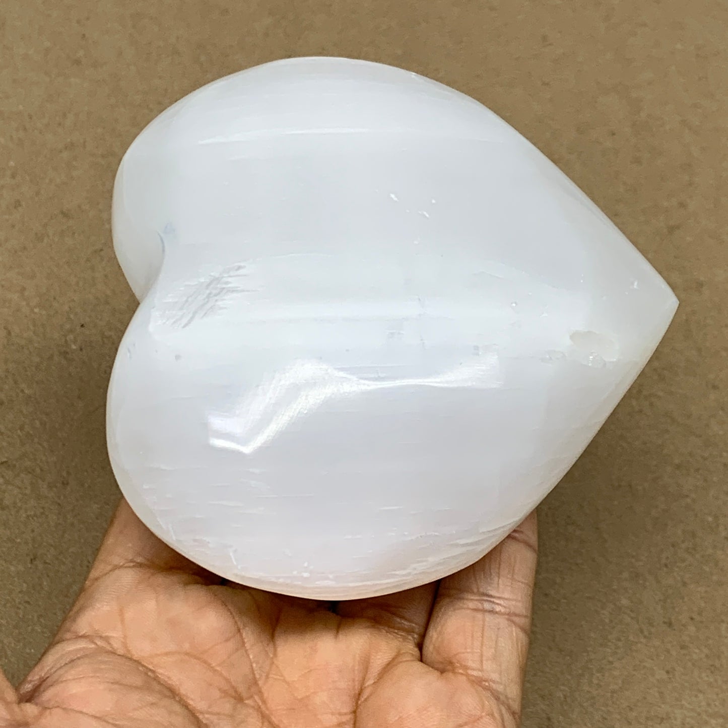 1 lbs, 3.9"x4"x1.7", Selenite Half Puffy Heart Crystals, Satin Spar, B36442