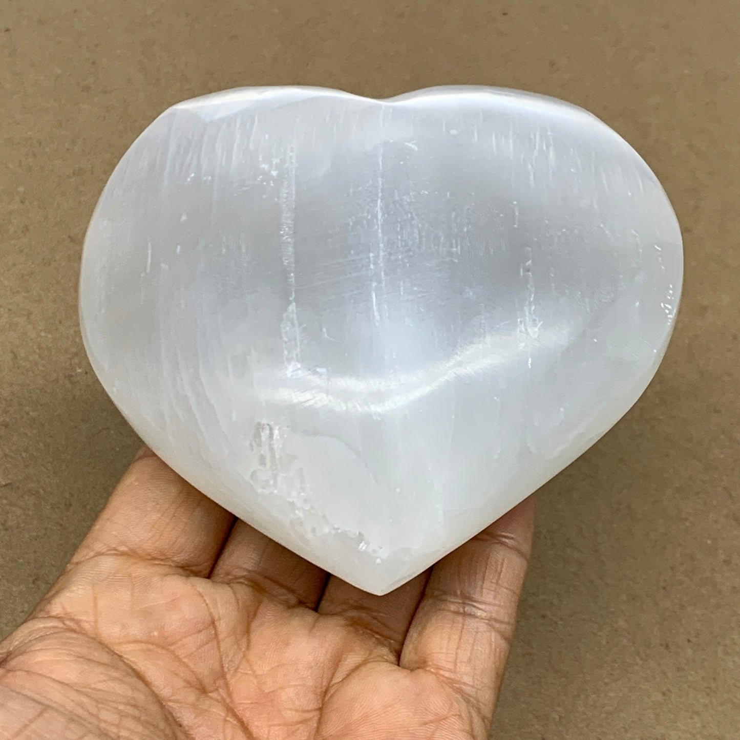 1 lbs, 3.9"x4"x1.7", Selenite Half Puffy Heart Crystals, Satin Spar, B36442