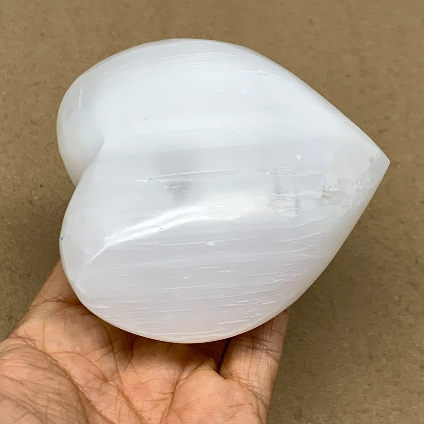1 lbs, 3.9"x4"x1.7", Selenite Half Puffy Heart Crystals, Satin Spar, B36442