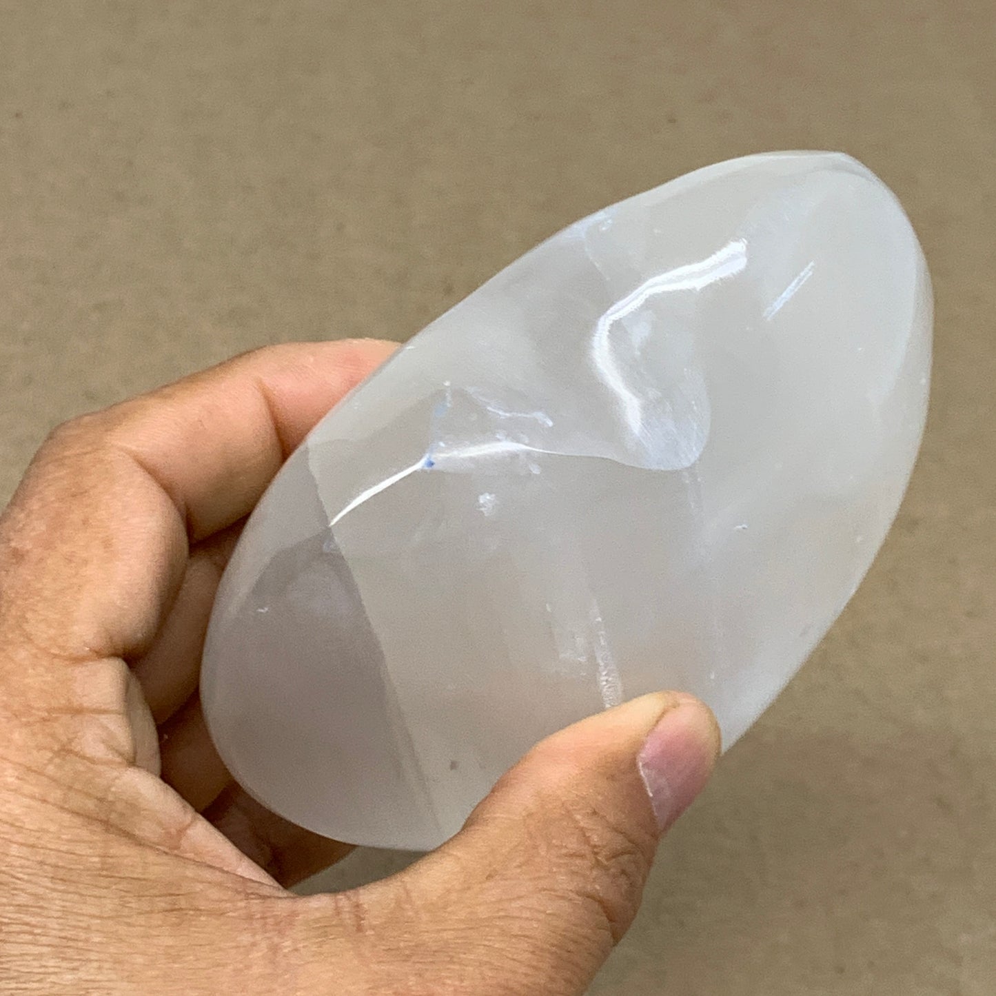 1 lbs, 3.9"x4"x1.7", Selenite Half Puffy Heart Crystals, Satin Spar, B36442