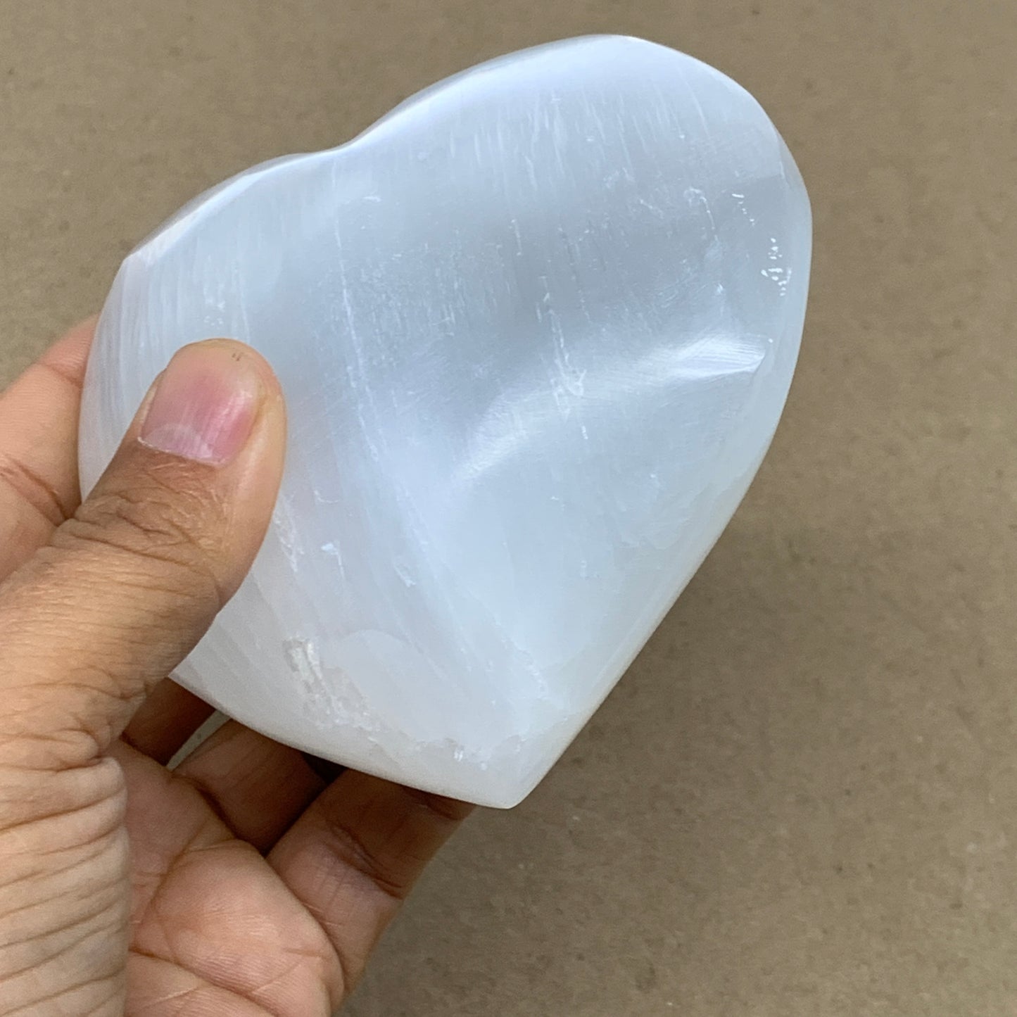 1 lbs, 3.9"x4"x1.7", Selenite Half Puffy Heart Crystals, Satin Spar, B36442