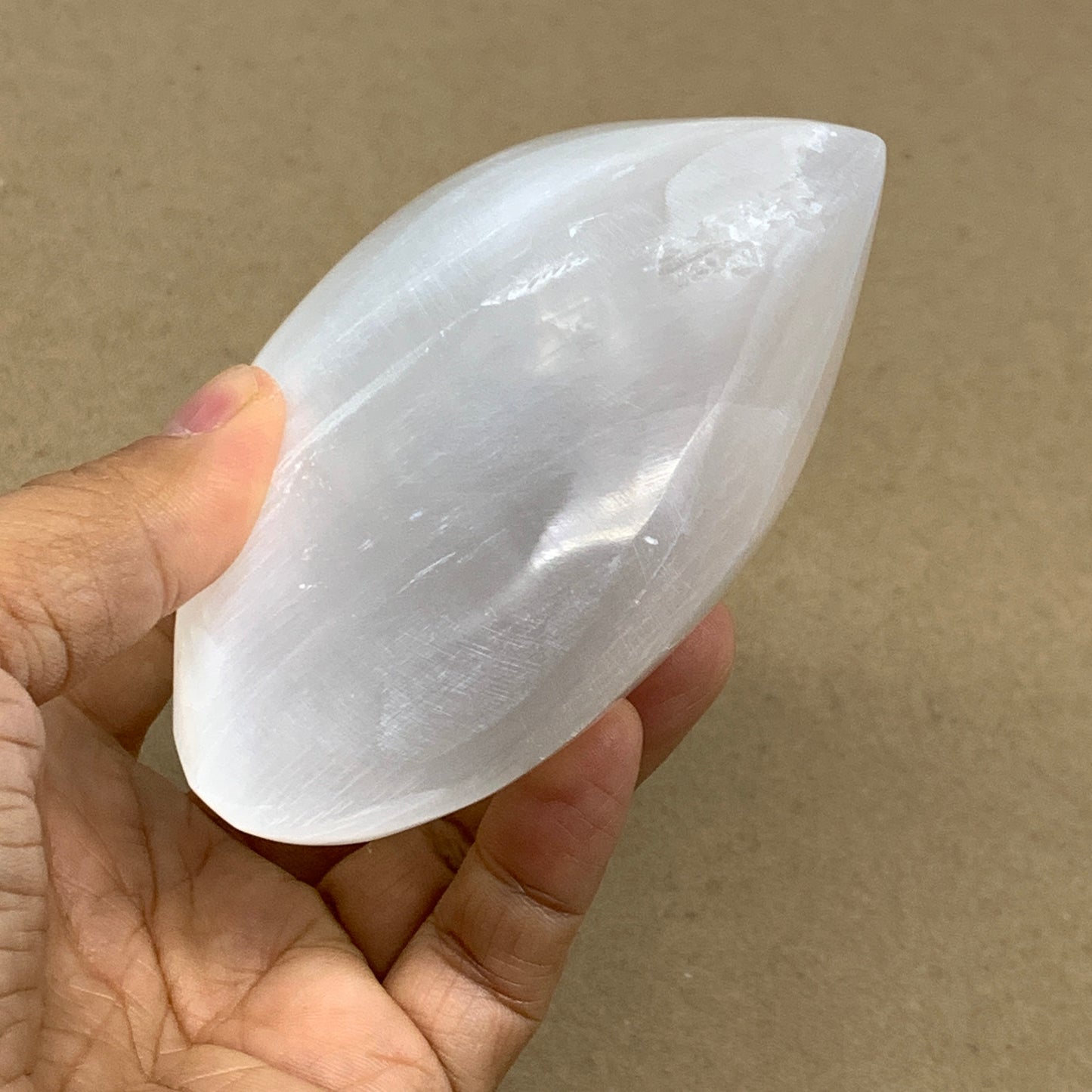 1 lbs, 3.9"x4"x1.7", Selenite Half Puffy Heart Crystals, Satin Spar, B36442