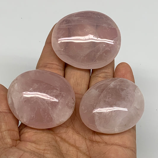 156.4g , 1.8"-1.9", 3pcs, Natural Pink Rose Quartz Palm-stone Crystal, B37239