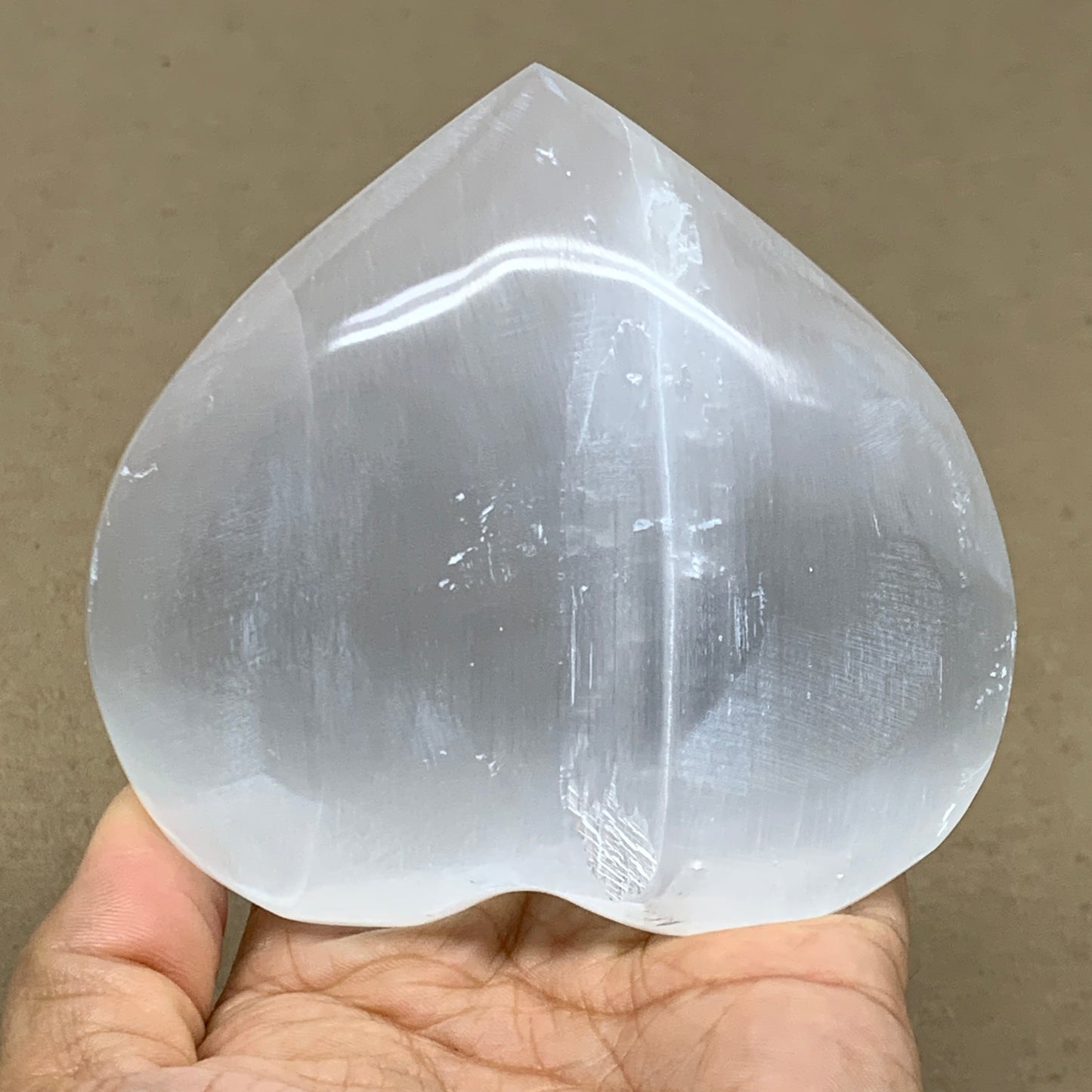 1 lbs, 3.9"x4"x1.7", Selenite Half Puffy Heart Crystals, Satin Spar, B36442