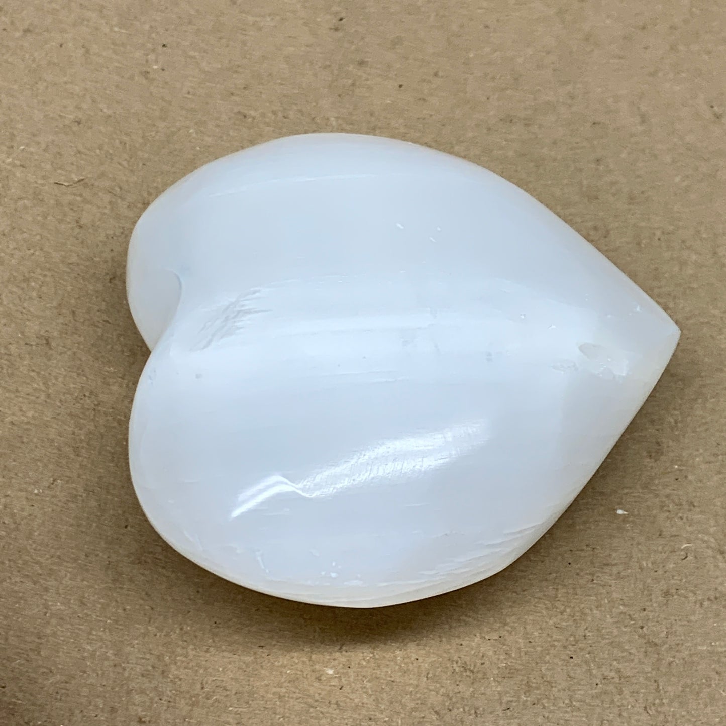 1 lbs, 3.9"x4"x1.7", Selenite Half Puffy Heart Crystals, Satin Spar, B36442