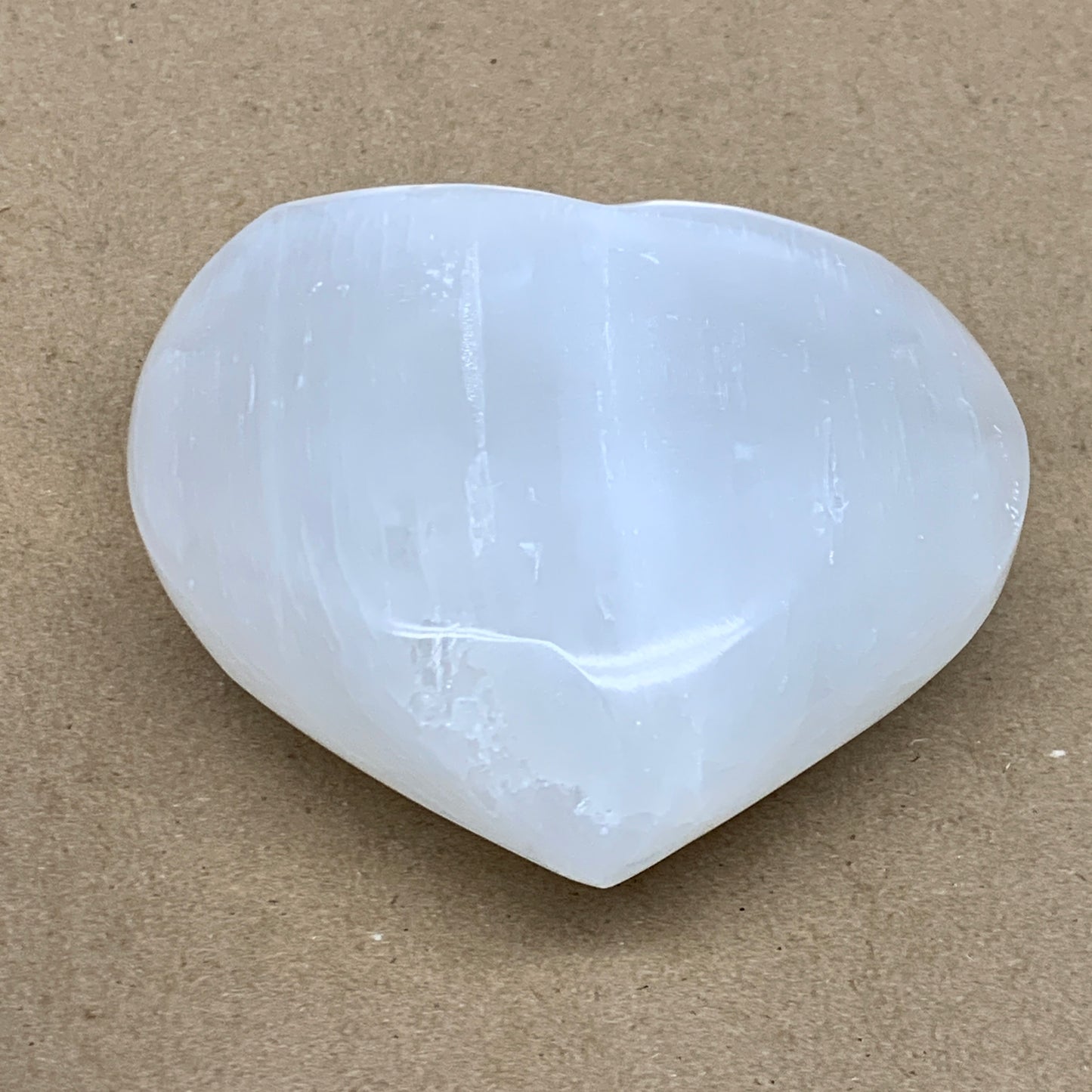 1 lbs, 3.9"x4"x1.7", Selenite Half Puffy Heart Crystals, Satin Spar, B36442