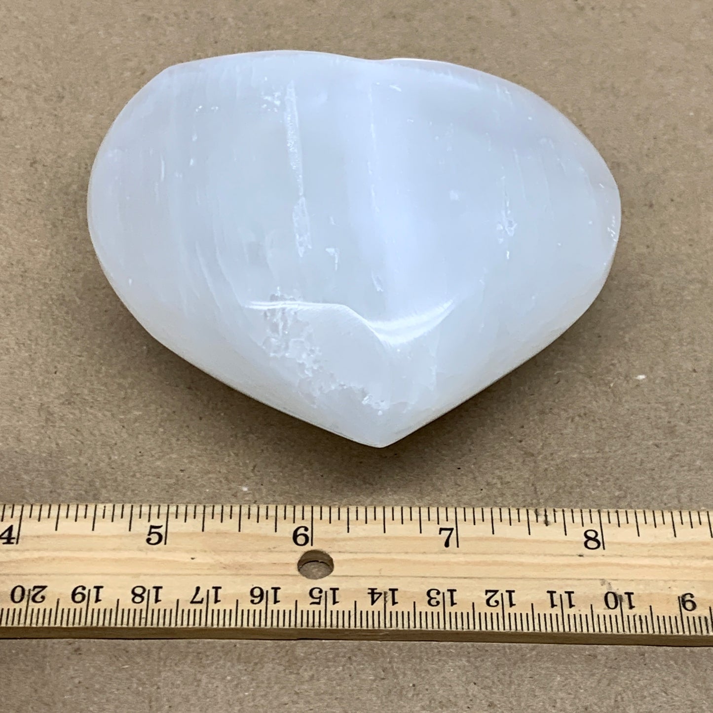 1 lbs, 3.9"x4"x1.7", Selenite Half Puffy Heart Crystals, Satin Spar, B36442