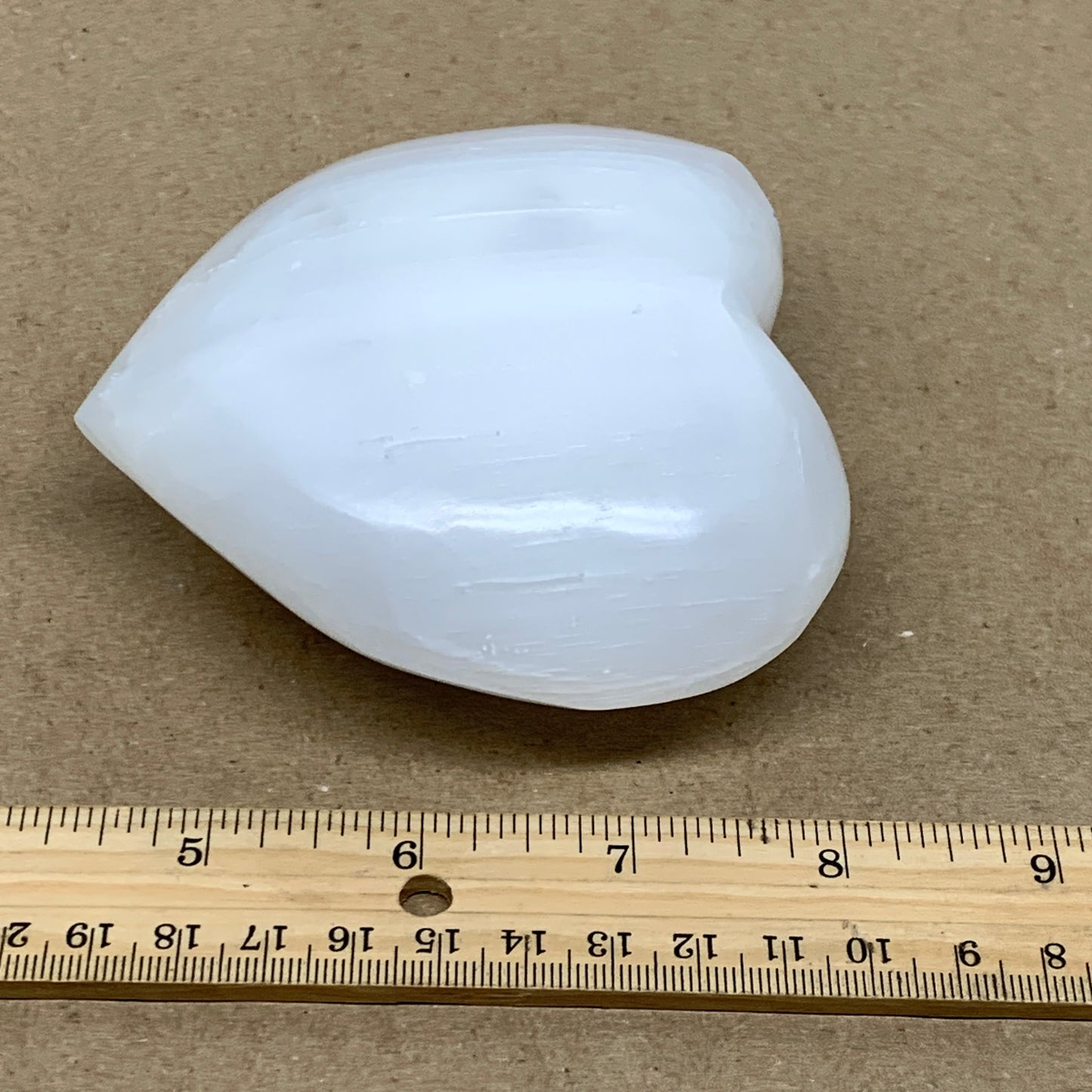 1 lbs, 3.9"x4"x1.7", Selenite Half Puffy Heart Crystals, Satin Spar, B36442