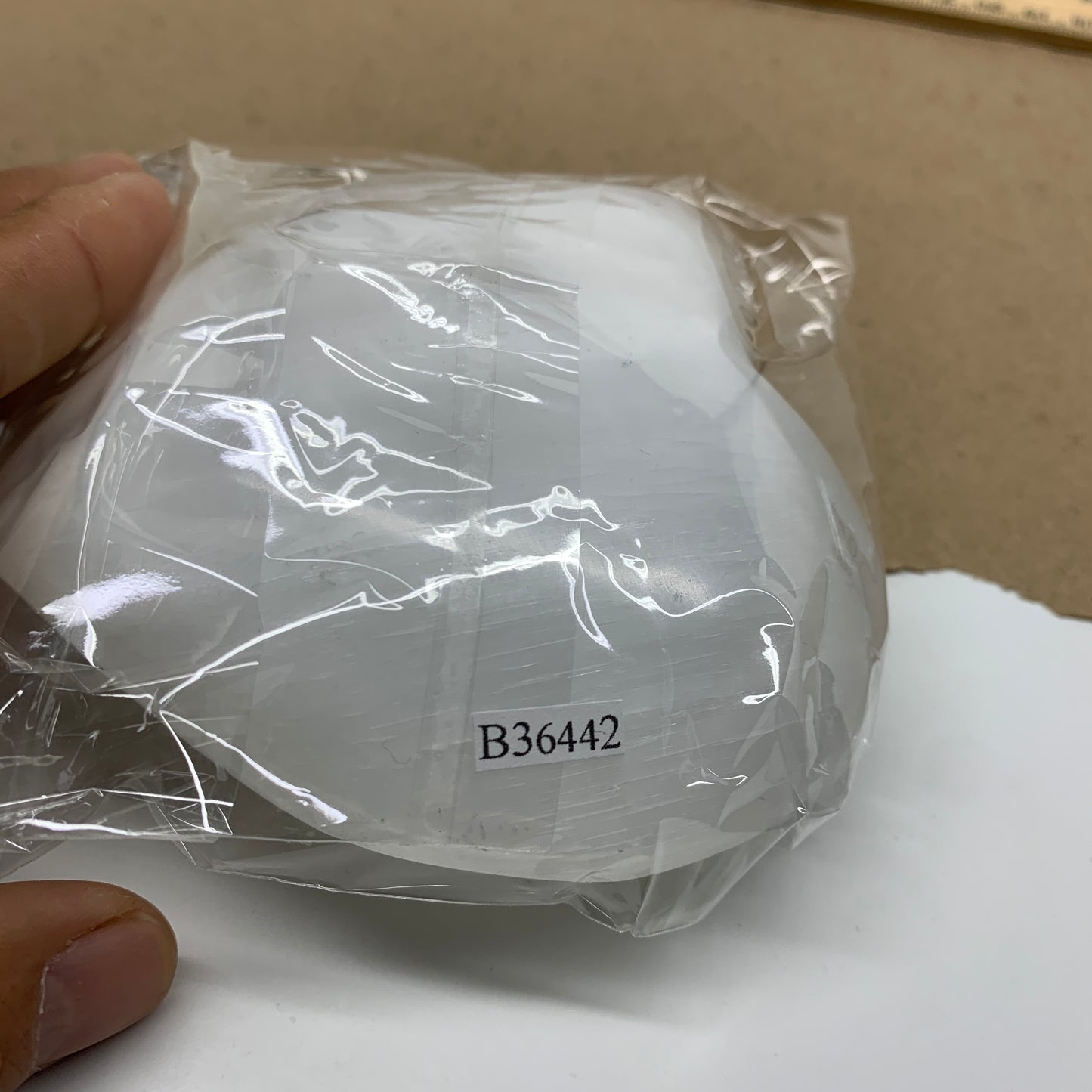 1 lbs, 3.9"x4"x1.7", Selenite Half Puffy Heart Crystals, Satin Spar, B36442