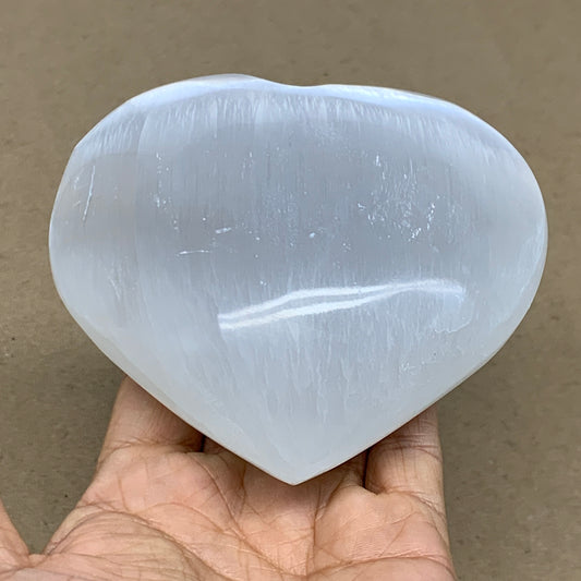 1.14 lbs, 4"x4.2"x1.7", Selenite Half Puffy Heart Crystals, Satin Spar, B36443