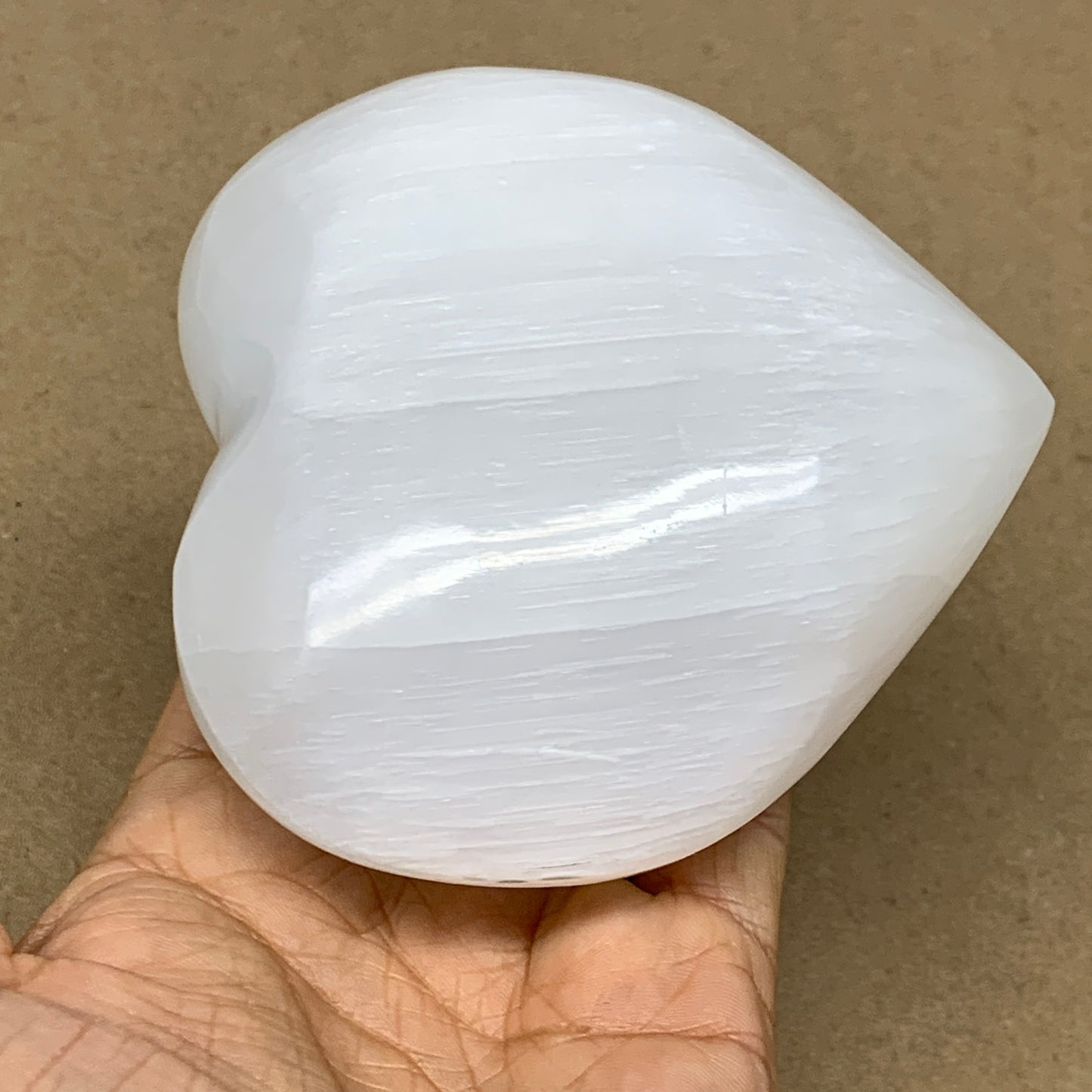 1.14 lbs, 4"x4.2"x1.7", Selenite Half Puffy Heart Crystals, Satin Spar, B36443