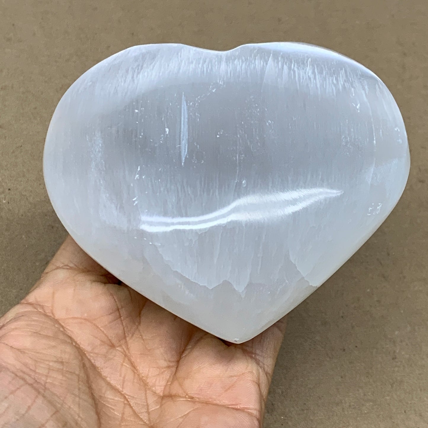 1.14 lbs, 4"x4.2"x1.7", Selenite Half Puffy Heart Crystals, Satin Spar, B36443