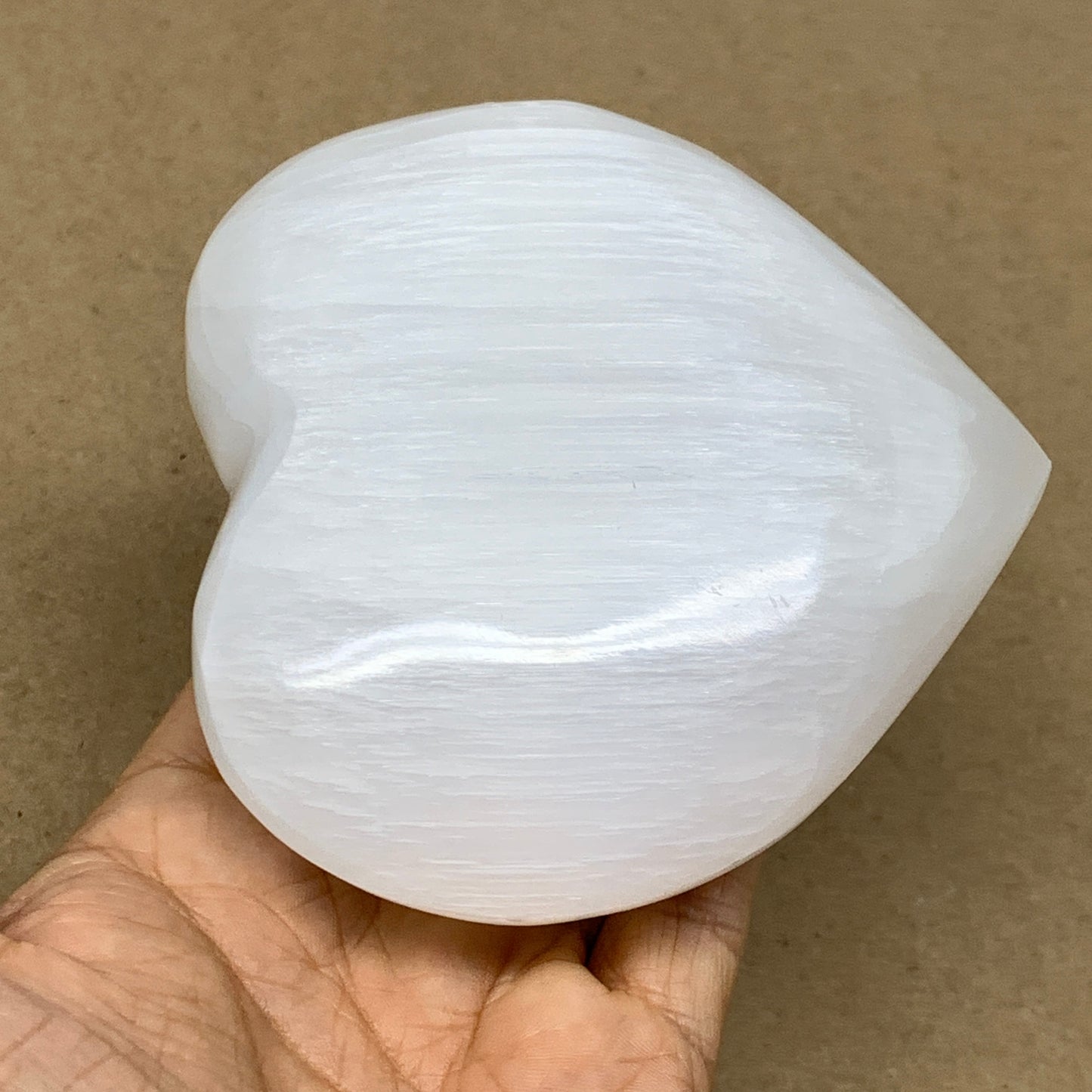 1.14 lbs, 4"x4.2"x1.7", Selenite Half Puffy Heart Crystals, Satin Spar, B36443