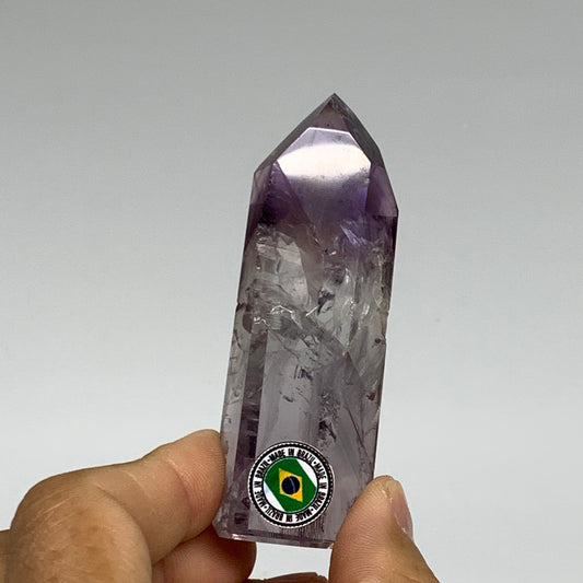 83.6g, 3.1"x1"x0.8", Natural Amethyst Tower Point Obelisk @Brazil, B32309
