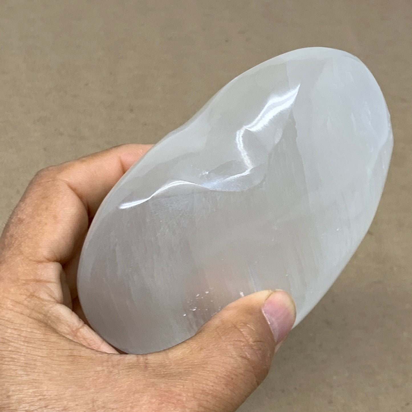 1.14 lbs, 4"x4.2"x1.7", Selenite Half Puffy Heart Crystals, Satin Spar, B36443