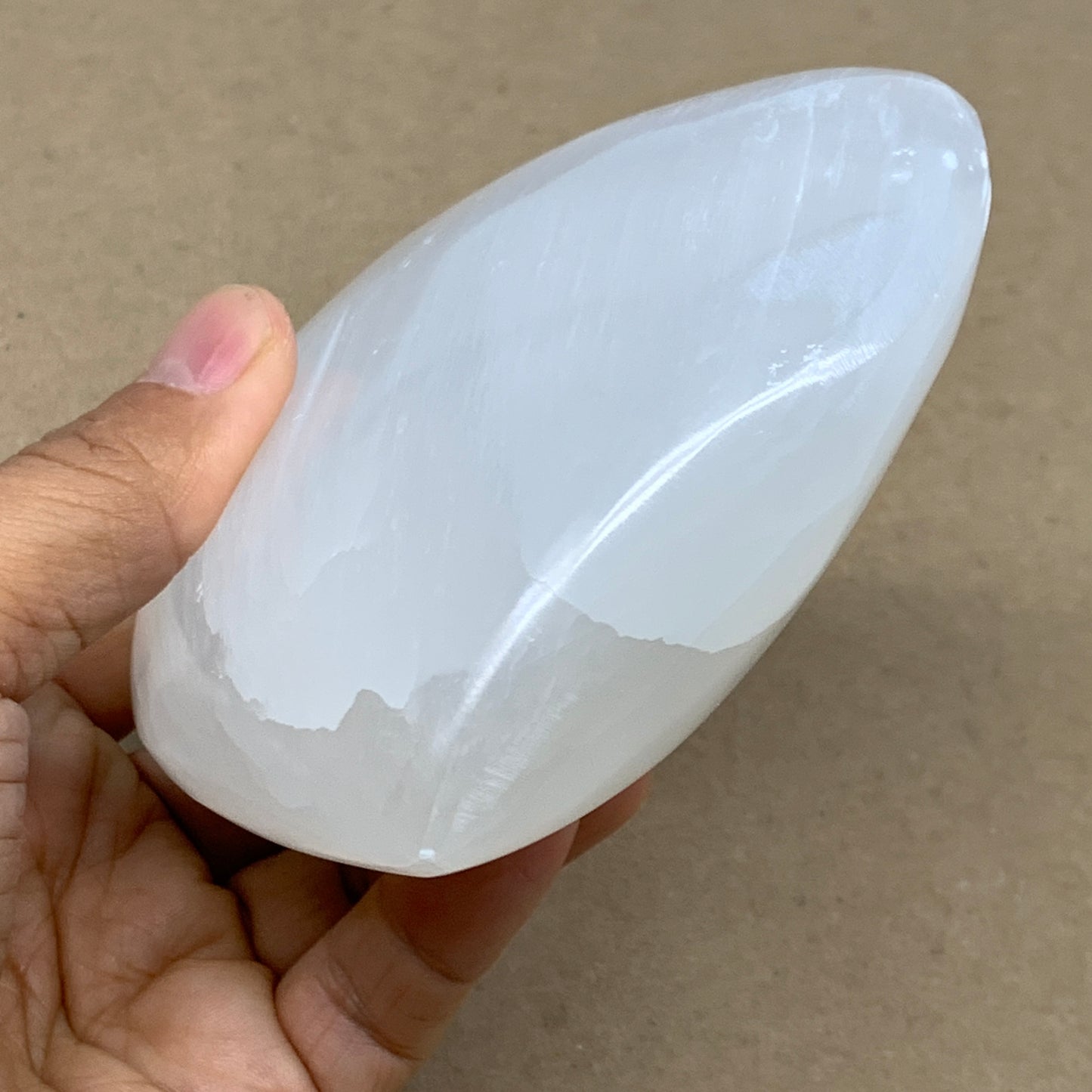 1.14 lbs, 4"x4.2"x1.7", Selenite Half Puffy Heart Crystals, Satin Spar, B36443