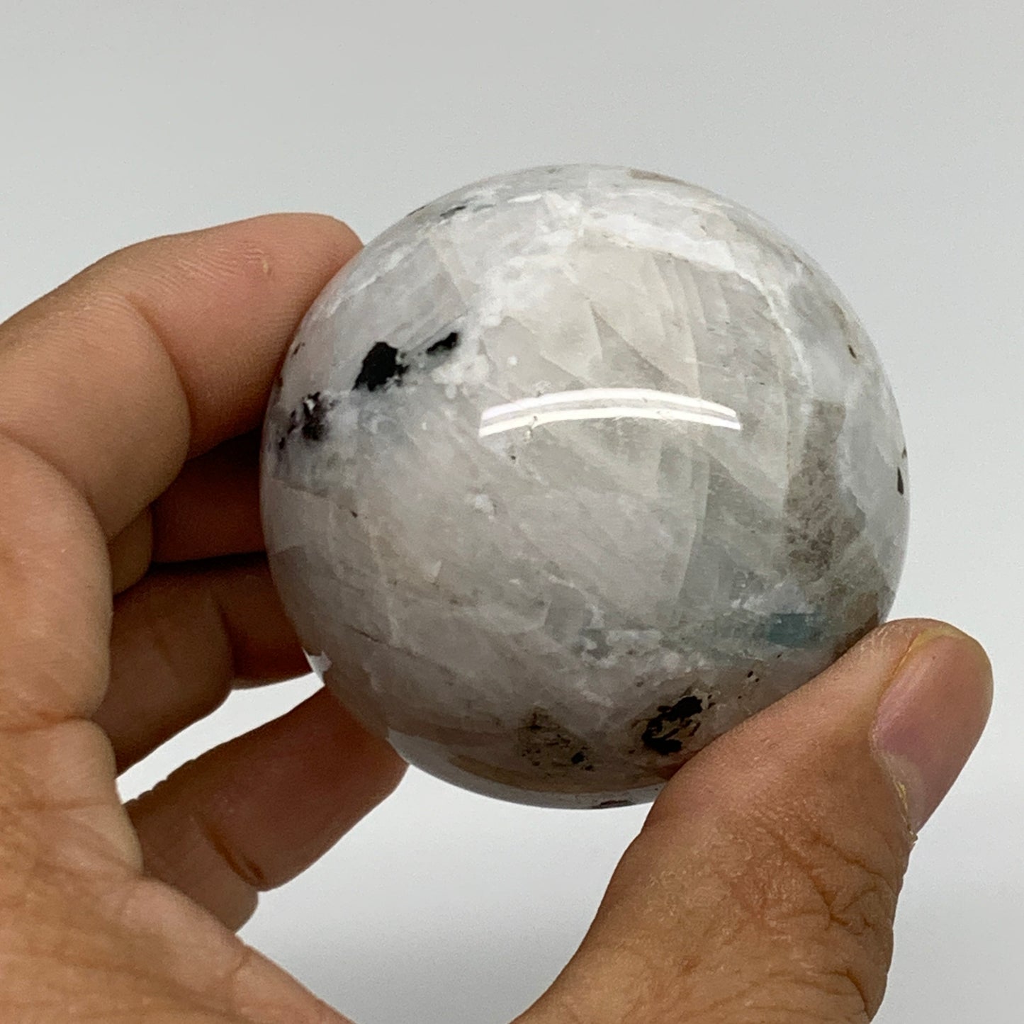 160g, 2"(49mm), Natural Rainbow Moonstone Sphere Ball Gemstone, B34332