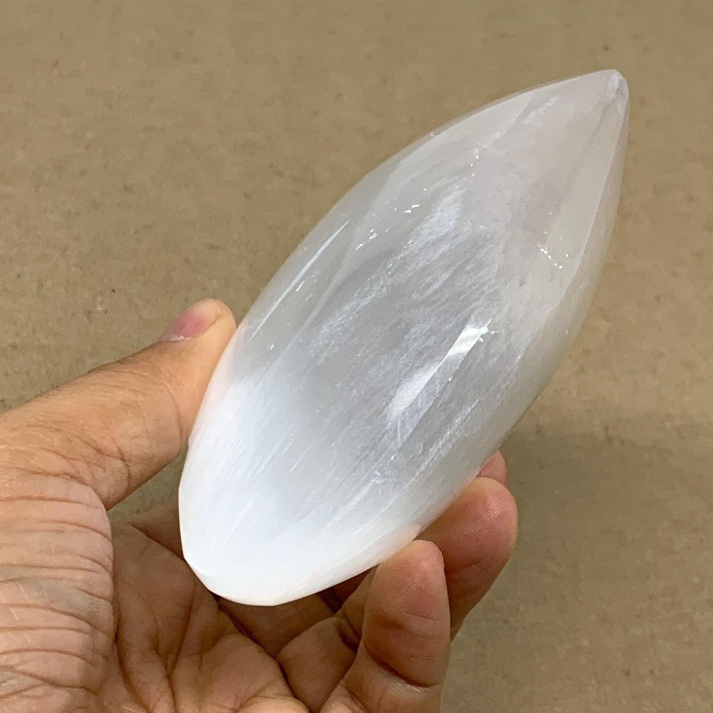 1.14 lbs, 4"x4.2"x1.7", Selenite Half Puffy Heart Crystals, Satin Spar, B36443