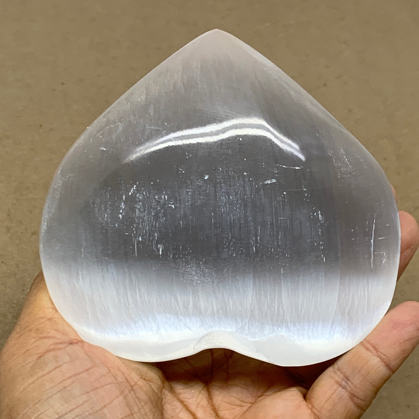 1.14 lbs, 4"x4.2"x1.7", Selenite Half Puffy Heart Crystals, Satin Spar, B36443