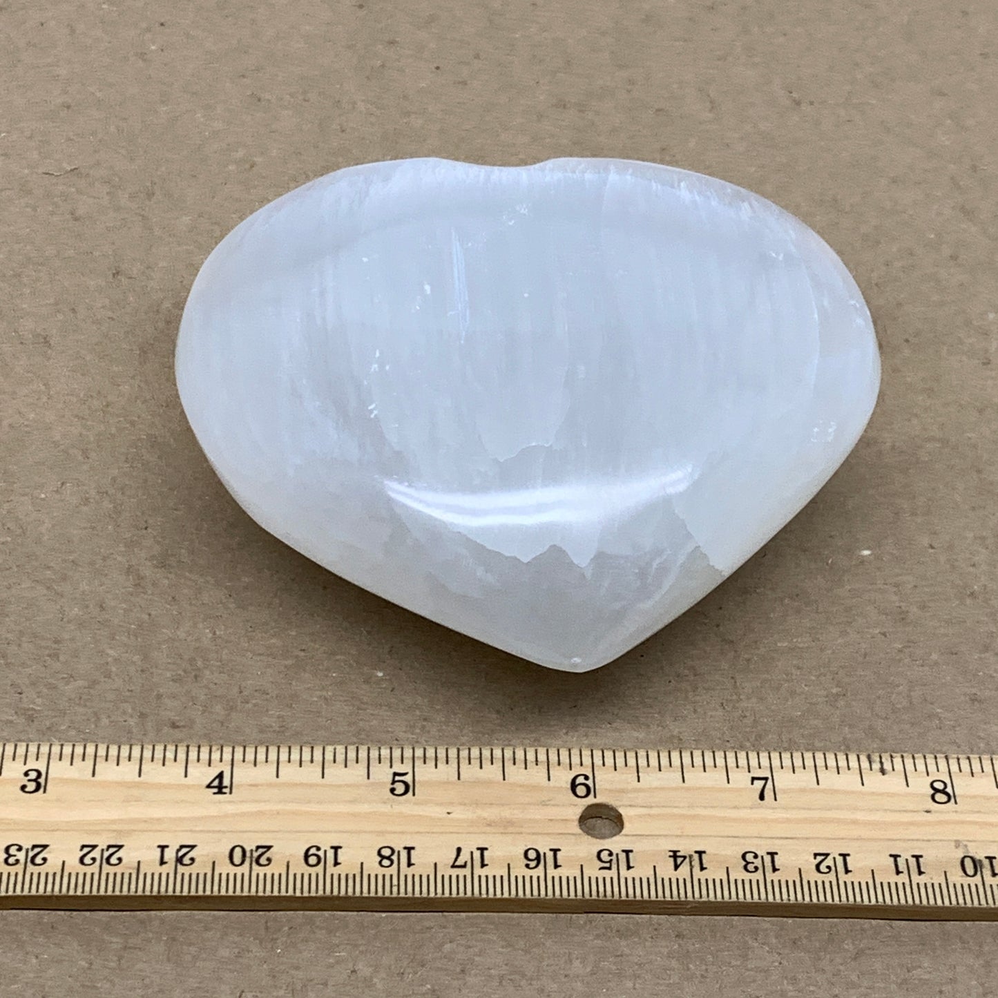 1.14 lbs, 4"x4.2"x1.7", Selenite Half Puffy Heart Crystals, Satin Spar, B36443