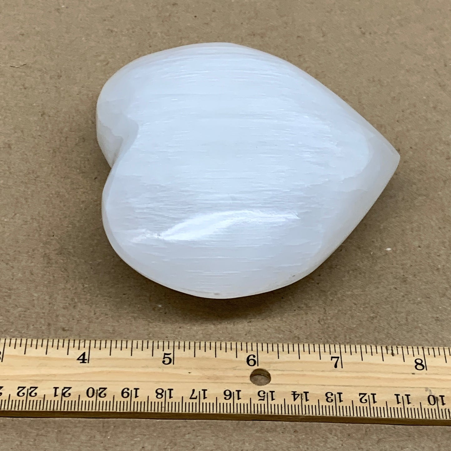 1.14 lbs, 4"x4.2"x1.7", Selenite Half Puffy Heart Crystals, Satin Spar, B36443