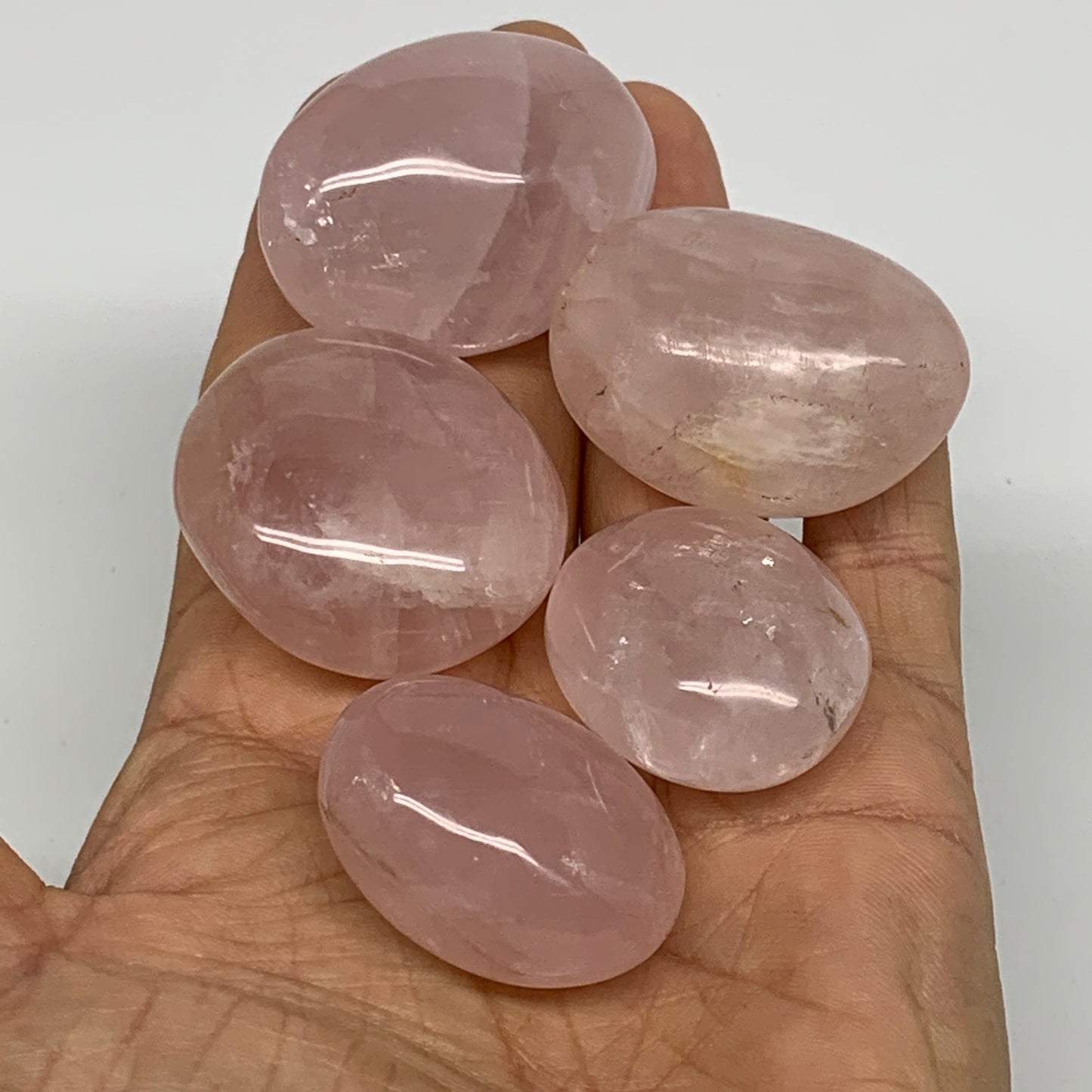 169.9g , 1.3"-1.6", 5pcs, Natural Pink Rose Quartz Palm-stone Crystal, B37240