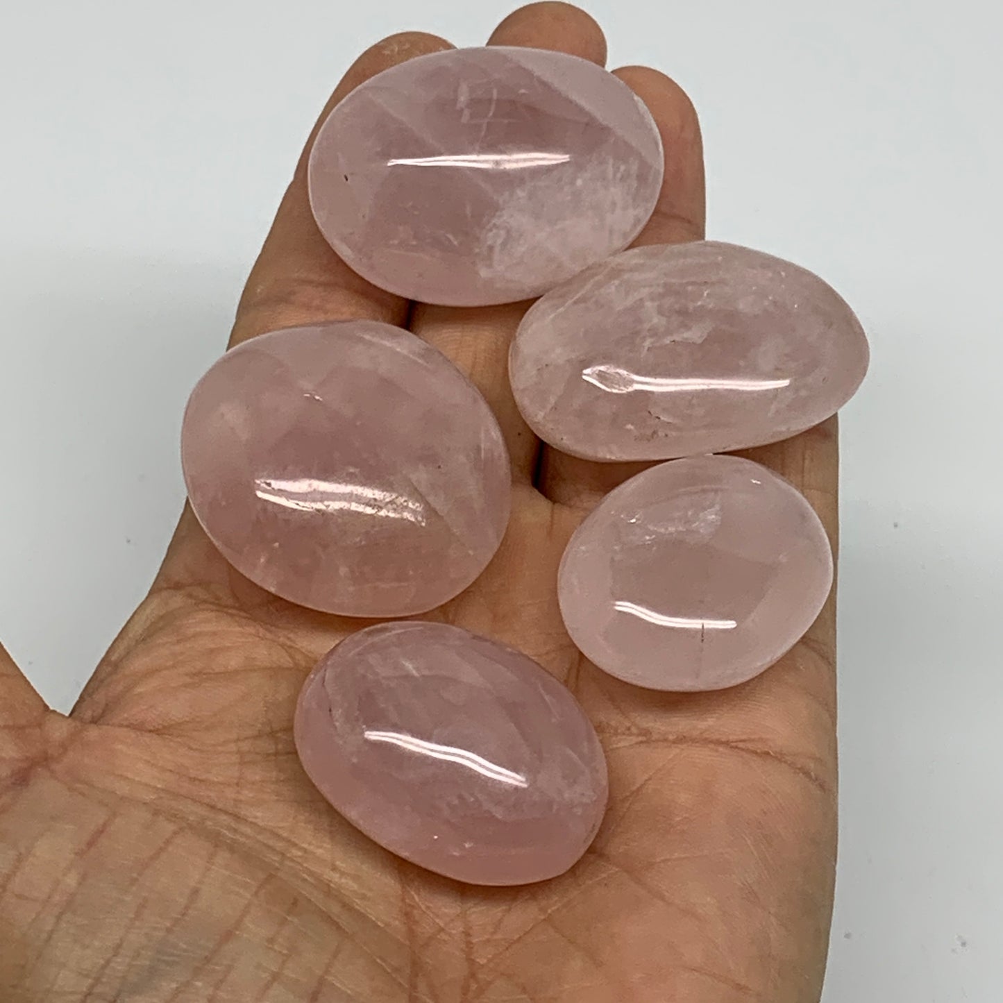 169.9g , 1.3"-1.6", 5pcs, Natural Pink Rose Quartz Palm-stone Crystal, B37240