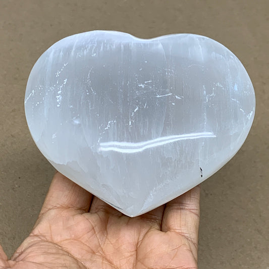 1 lbs, 4"x4.2"x1.8", Selenite Half Puffy Heart Crystals, Satin Spar, B36444