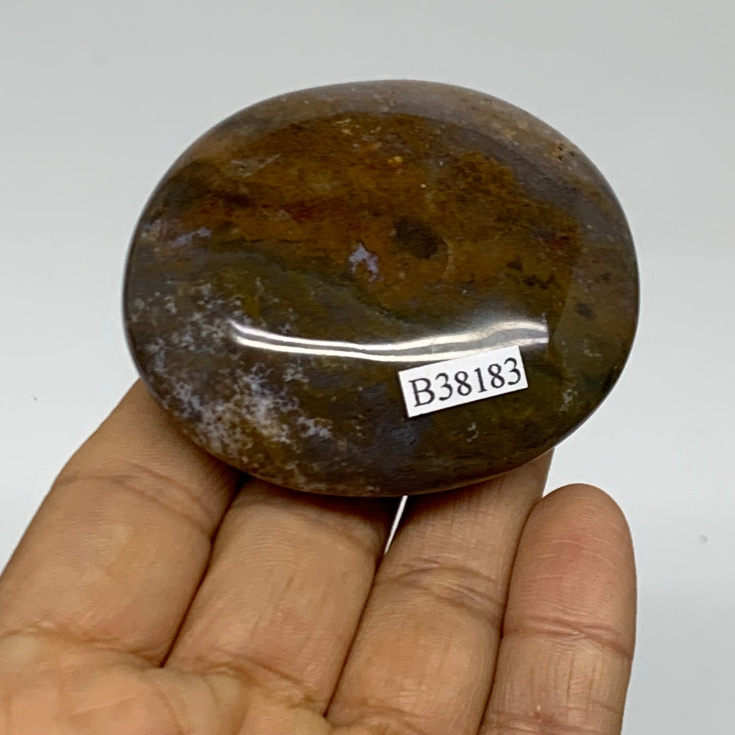 107.5g, 2.4"x2.1"x0.9" Natural Ocean Jasper Palm-Stone Orbicular Jasper, B38183
