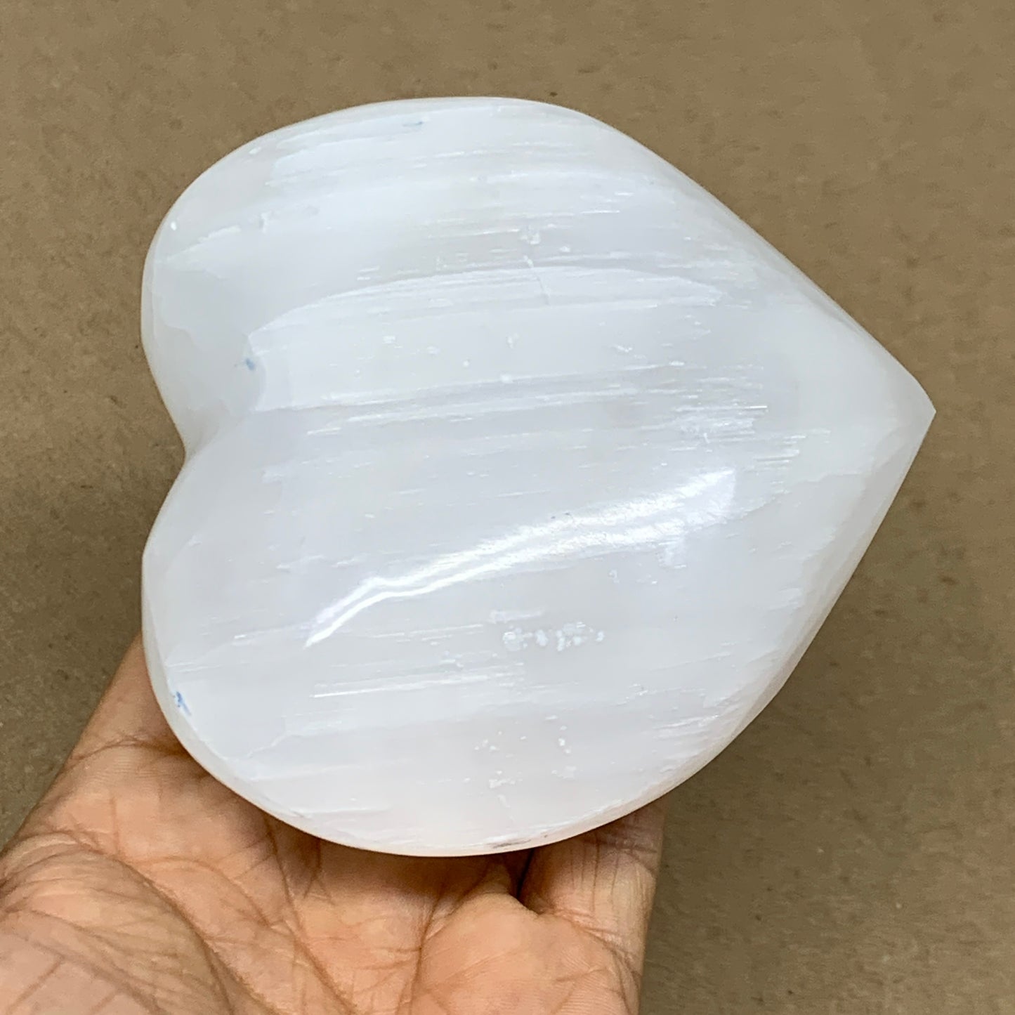 1 lbs, 4"x4.2"x1.8", Selenite Half Puffy Heart Crystals, Satin Spar, B36444
