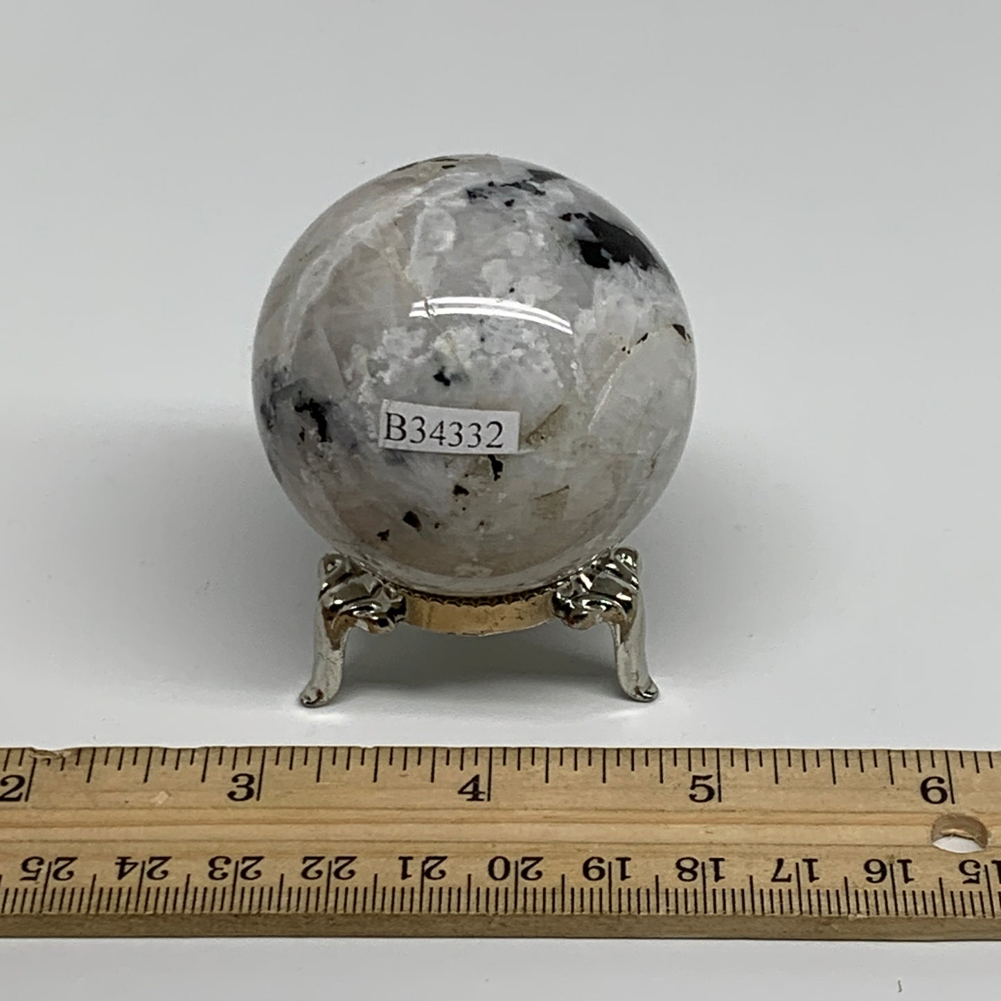 160g, 2"(49mm), Natural Rainbow Moonstone Sphere Ball Gemstone, B34332