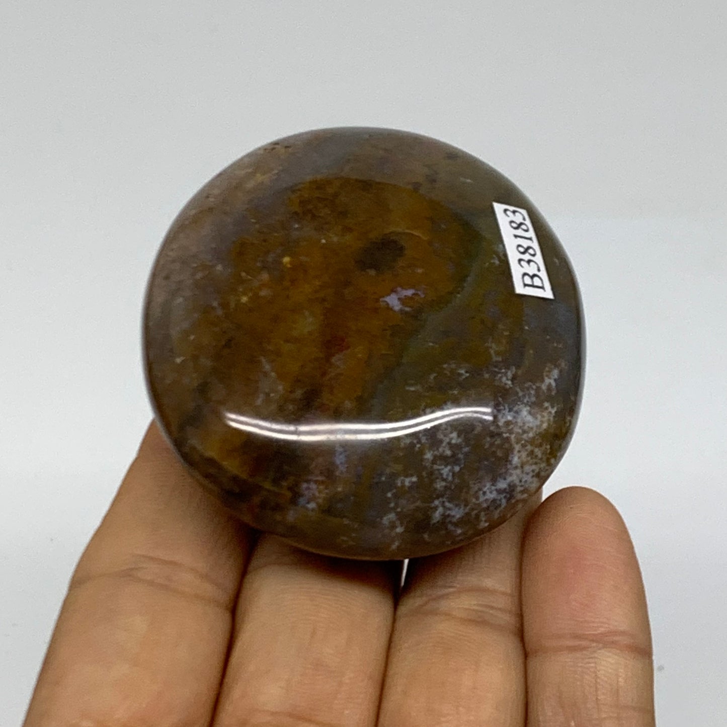 107.5g, 2.4"x2.1"x0.9" Natural Ocean Jasper Palm-Stone Orbicular Jasper, B38183
