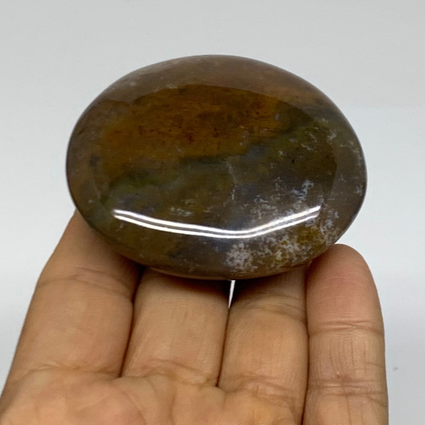 107.5g, 2.4"x2.1"x0.9" Natural Ocean Jasper Palm-Stone Orbicular Jasper, B38183