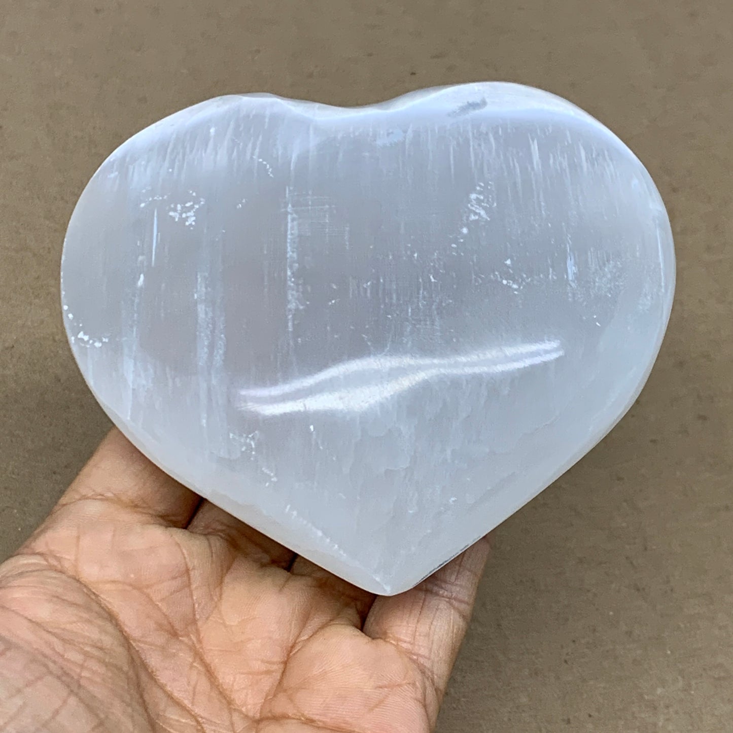 1 lbs, 4"x4.2"x1.8", Selenite Half Puffy Heart Crystals, Satin Spar, B36444