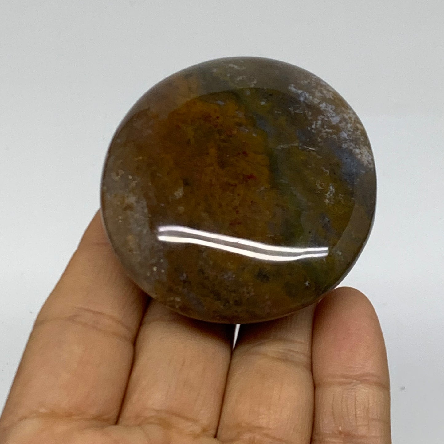 107.5g, 2.4"x2.1"x0.9" Natural Ocean Jasper Palm-Stone Orbicular Jasper, B38183