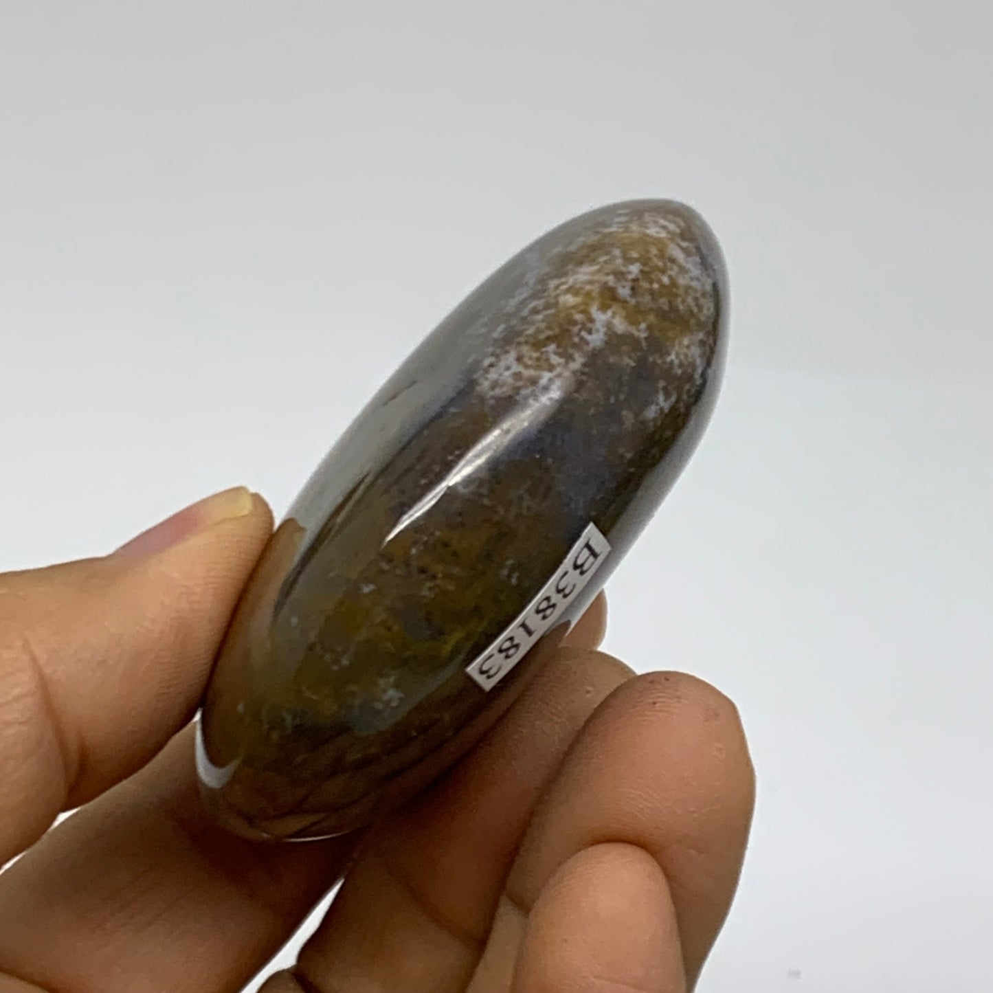107.5g, 2.4"x2.1"x0.9" Natural Ocean Jasper Palm-Stone Orbicular Jasper, B38183