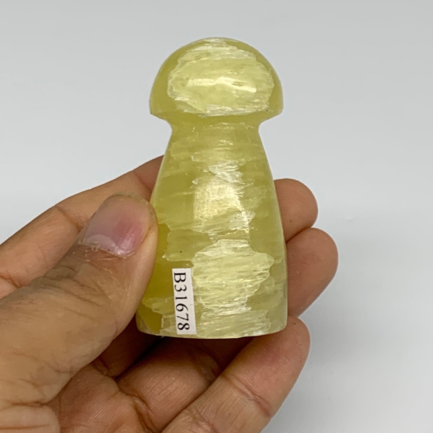 102.3g, 2.4"x1.2" Natural Lemon Calcite Mushroom Gemstone @Pakistan, B31678